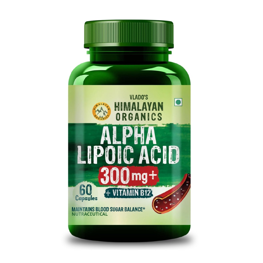 Vlado's Himalayan Organics Alpha Lipoic Acid 300mg - ALA Capsules with Vitamin B12 & Lycopene | ALA Supplement | Supports Healthy Skin & Immunity - 60 Veg ALA Capsules