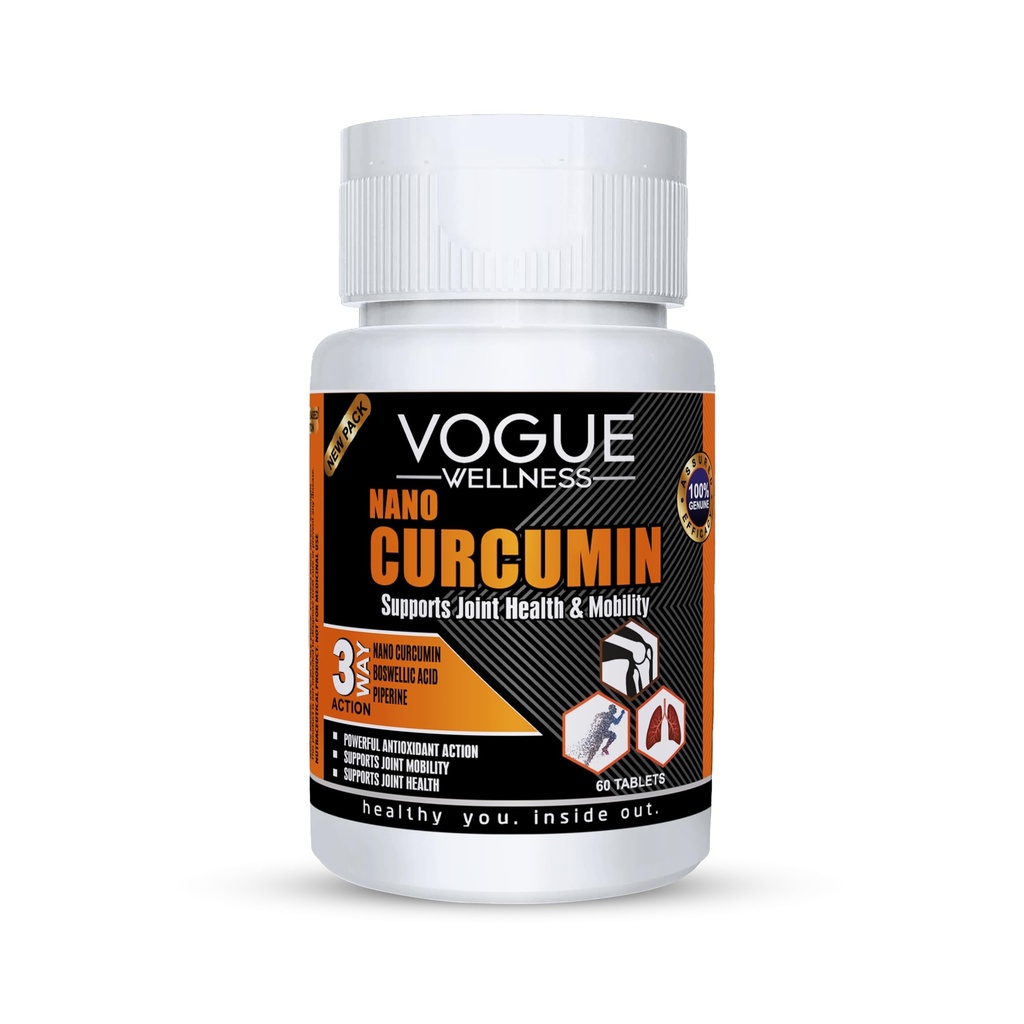 Vogue Wellness Nano Curcumin Tablets With Piperine | For Joint Health, Flexibility And Pain-Free Mobility | Helps Reduce Inflammation And Supports Immunity | Natural Supplement For Men And Women | 60 Tablets