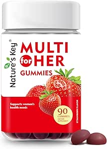 Nature's Key Women's Strawberry Flavored Multivitamine Gummies, 90 Telling, Immune Support, 18 Essentiële Vitaminen, Niacin, Pantotheenzuur, Biotine, Calcium & Folic Acid
