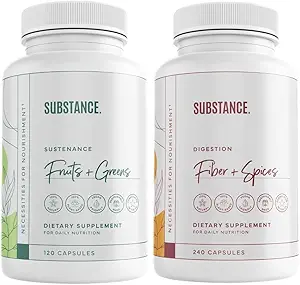 STOF. Bundel: Nature's Sustenance Daily Fruits & Veggies (120 Capsules) + Nature's Fiber & Spices (240 Capsules) - Verbeter Digestieve Gezondheid, Energie & Algemene Wellness - US Made, Vegan-Friendly