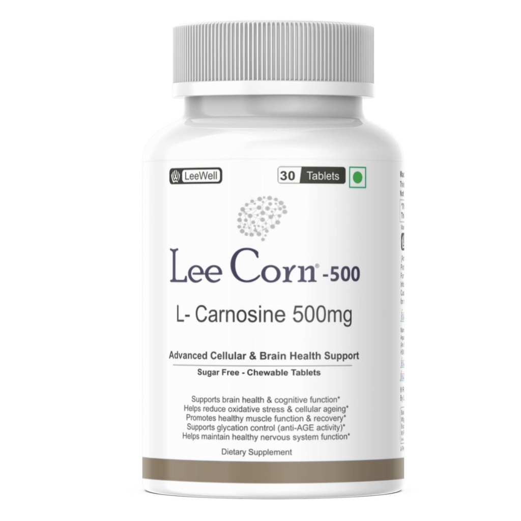 500 by LeeWell chewable L Carnosine 500mg Antioxidant, ADHD, ADD Care, Cognitive Function, Muscle care, Brain & Gut Health Support Supplement -30 tablets Sugar Free
