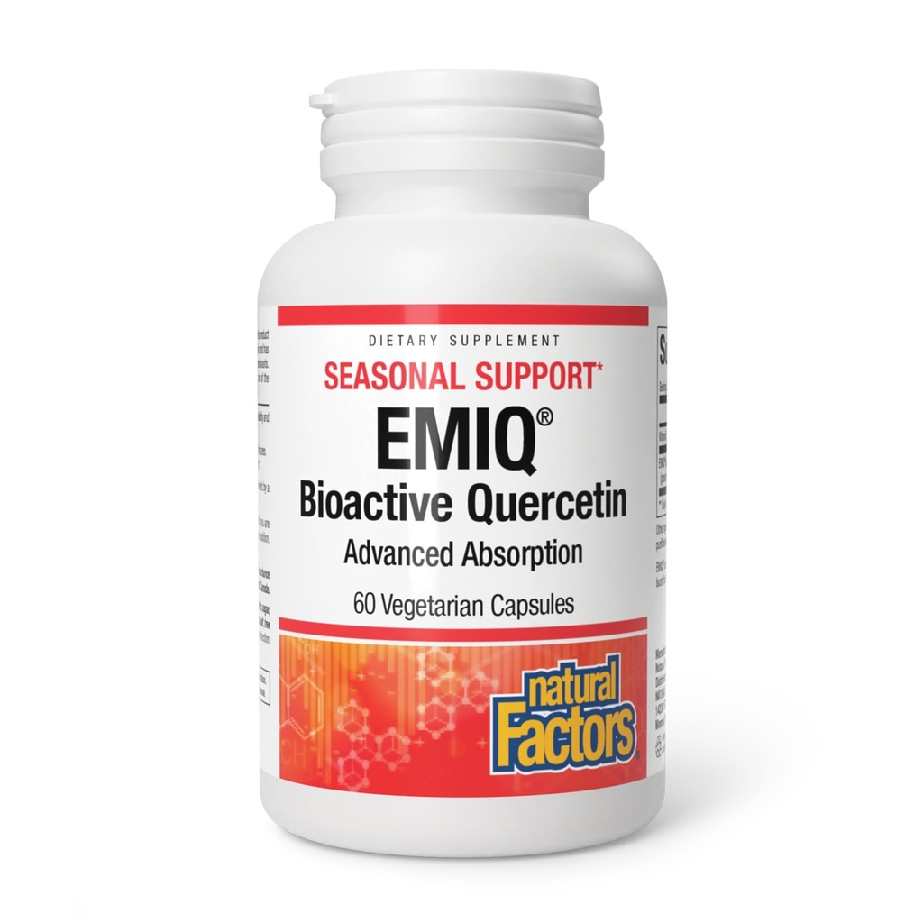 Natuurlijke factoren Bioactieve quercetine EMIQ - Immunity Support Supplement met Vitamine C - quercetine voor bovenste ademhaling & hartgezondheid - 60 Vegetarische capsules (60 porties)
