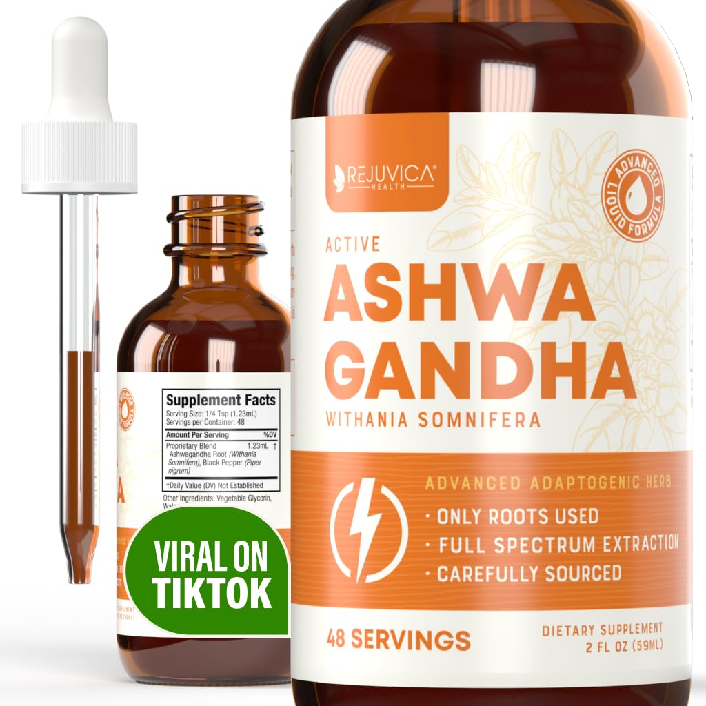 Rejuvica Health Active Ashwagandha - Advanced Liquid Supplement - Withania Somnifera Extract - Ashwagandha Roots Only - Natuurlijk voorkomend met anolides