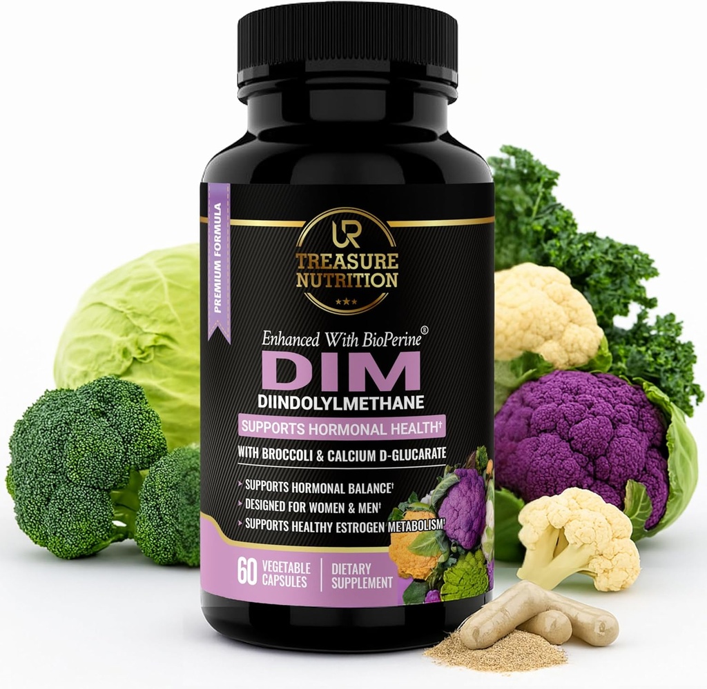 DIM supplement met Broccoli Extract en BioPerine - Natuurlijke Hormone Balance Ondersteuning voor vrouwen en mannen - Estrogen Balance - Menopauze, Acne - 60 Vegetarische Capsules met Calcium D-Glucaraat
