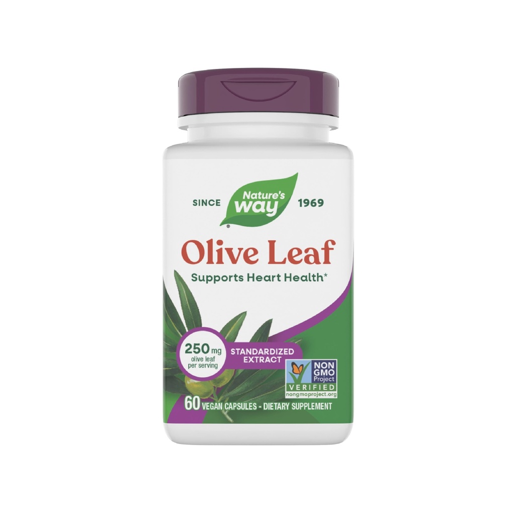 Nature's Way Olive Leaf Premium Extract Supplement, Ondersteunt Hart Gezondheid*, 250 mg per portie, Glutenvrij, Veganistisch, 60 Capsules (Verpakking mei Vary)