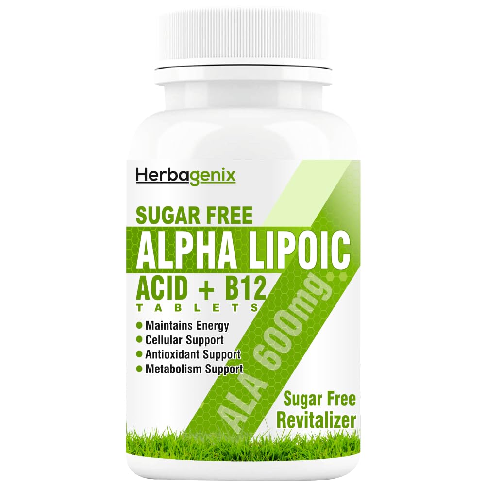 Alpha Lipoic Acid 600mg - ALA with Vitamin B12 Supplements for Nerves and Good Health 60 Tab (99% A Lipoic)