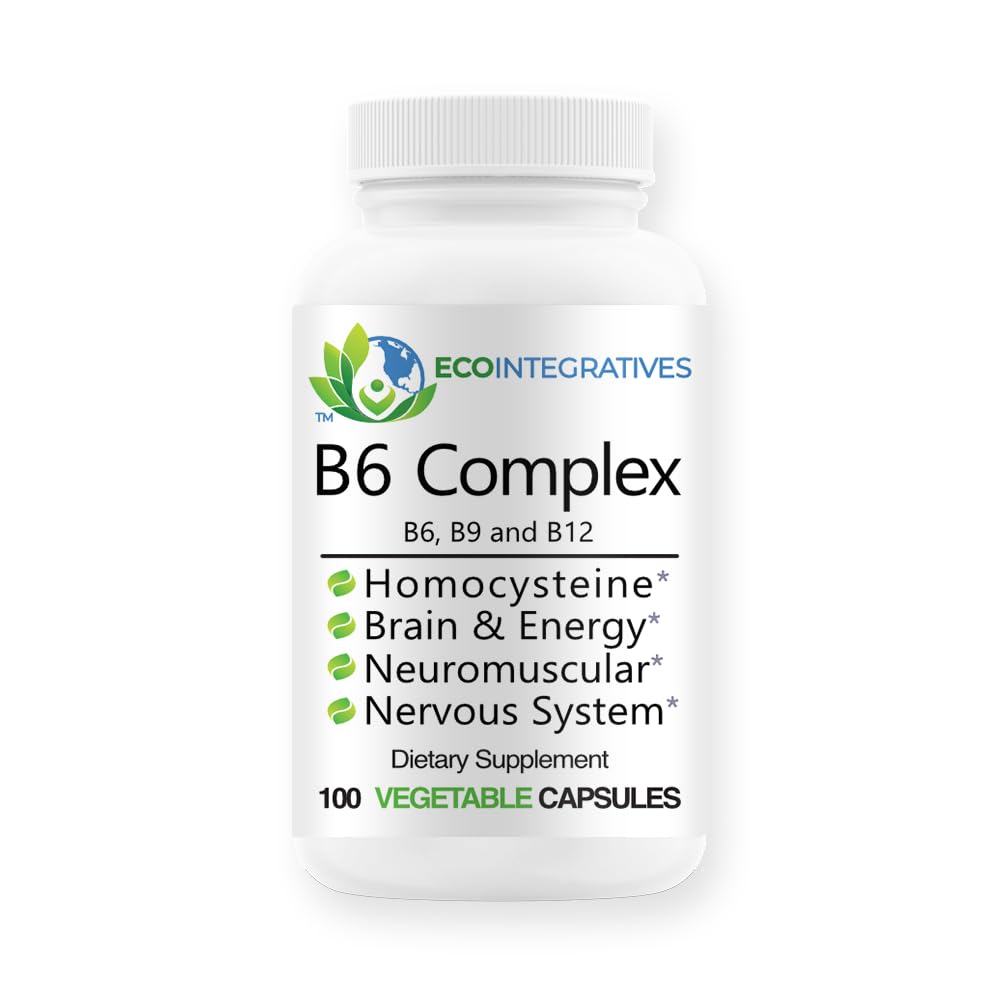 B6 Complex Vegan Vitamine B6, B9 Folaat, B12 Methylcobalamine Ondersteunt Cardiovasculaire, Neuromusculaire, Zenuwstelsel, Homocysteïne, Energie, Bloedcel & Bone Health 100 Caps
