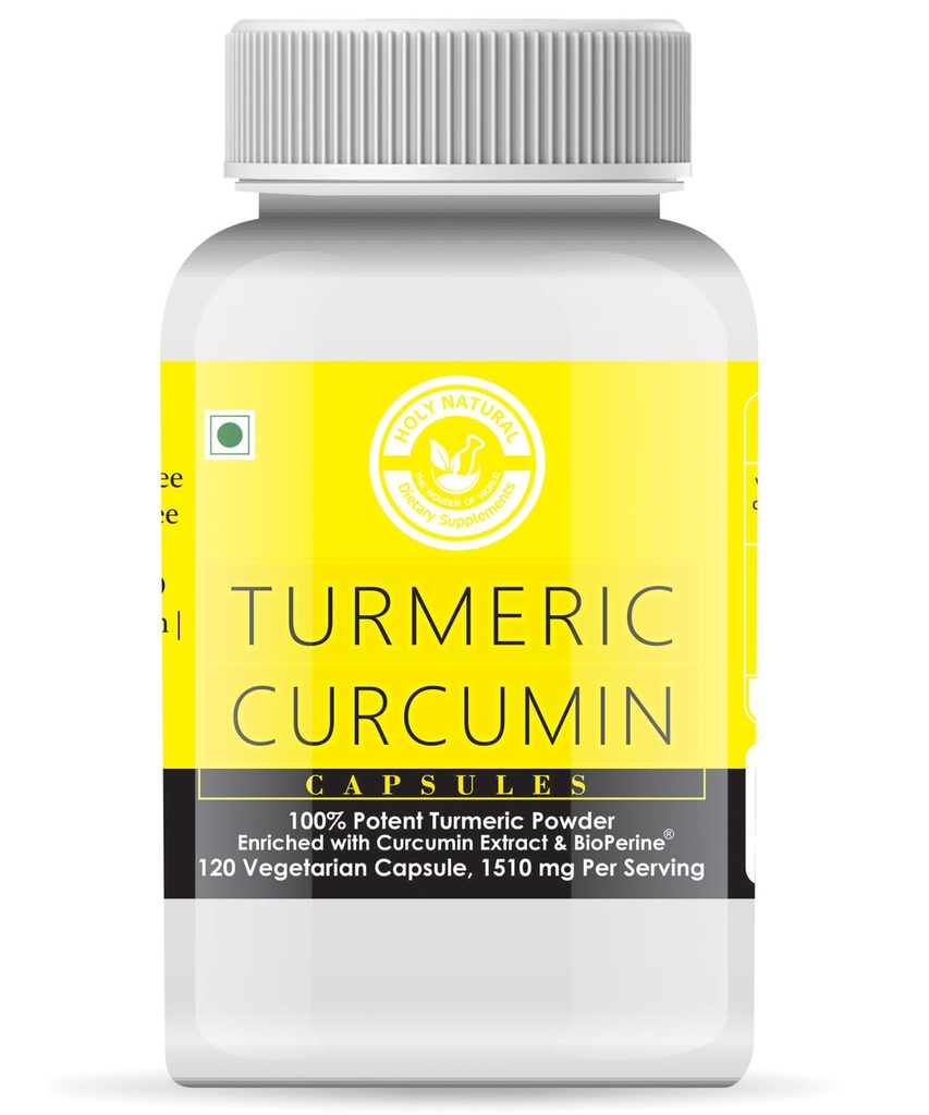 Holy Natural Turmeric Curcumin Capsule - 120 Cap (Enriched with Bioperine - 120 Veggie Caps)