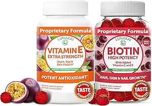 Lunakai Vitamine E en Biotin Gummies Bundle - 3000 mcg Gummies voor volwassenen Energie Ondersteuning en Bone Health - Vitaminen voor haar, huid en jeugdige verschijning
