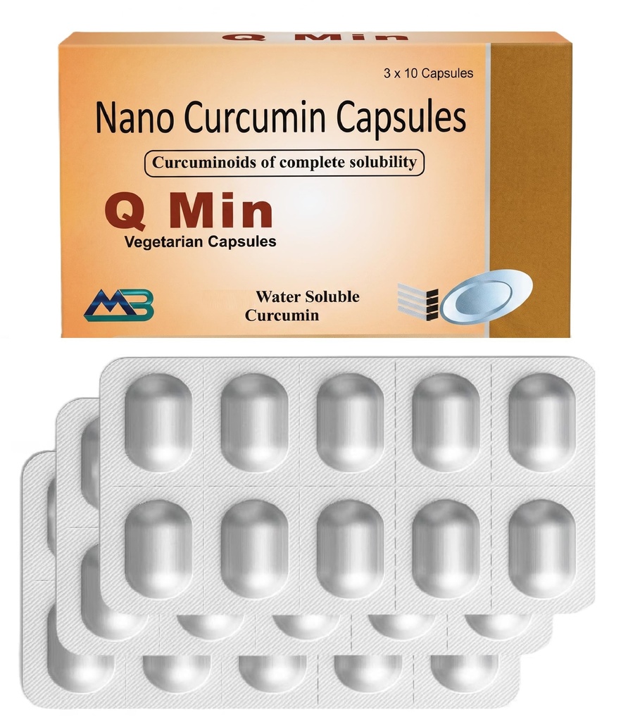 Q Min Nano Curcumin 500mg | Natural Anti inflammatory Supplement for Adults | Water Soluble Curcumin,No Preservatives, No Added Color | 30 Veg Capsules