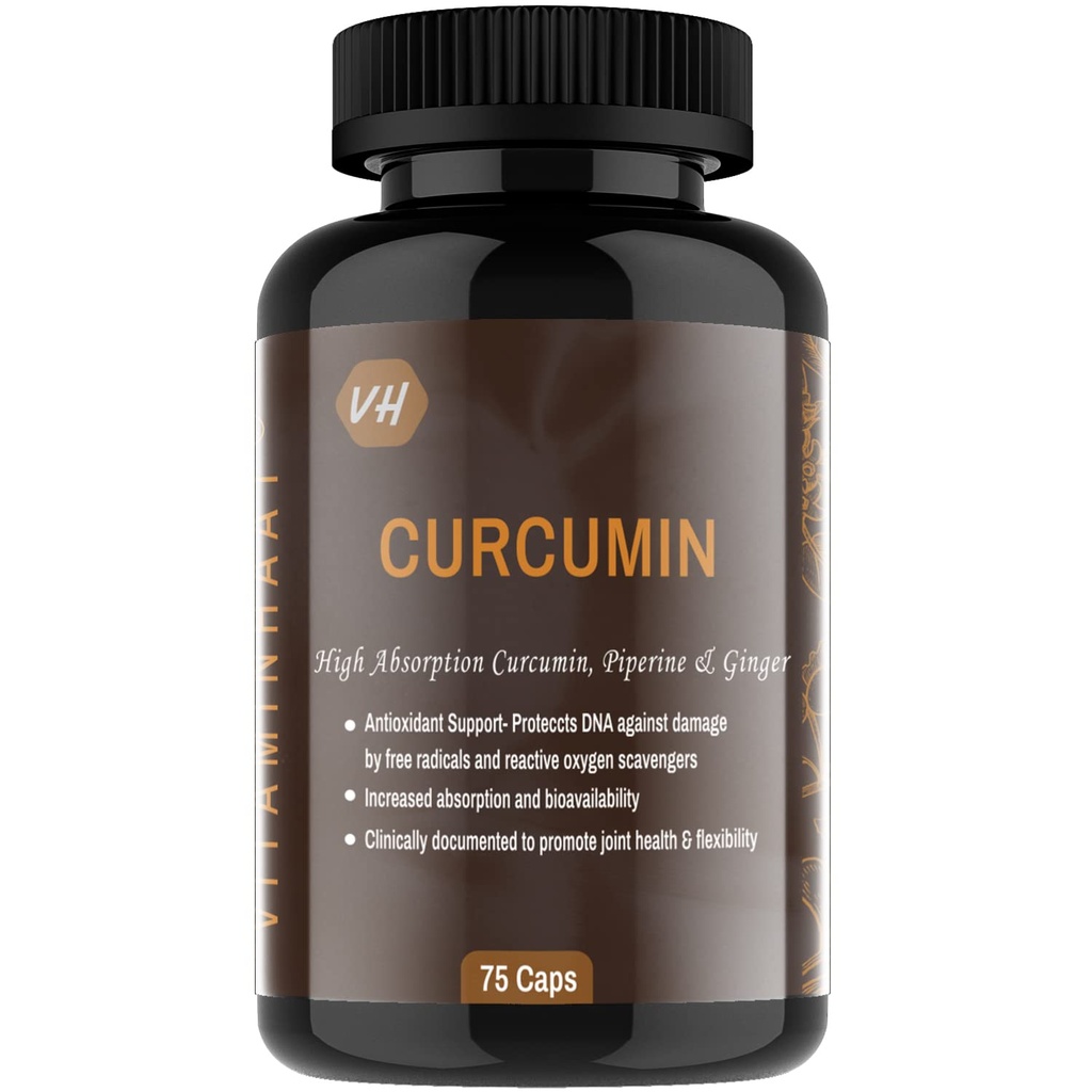 Curcumin Capsules with Piperine - 500mg | Immunity Booster, Anti-Inflammatory, Collagen Support | Ginger & Antioxidant Rich Curcuminoids for Enhanced Health 75 Capsules by VitaminHaat