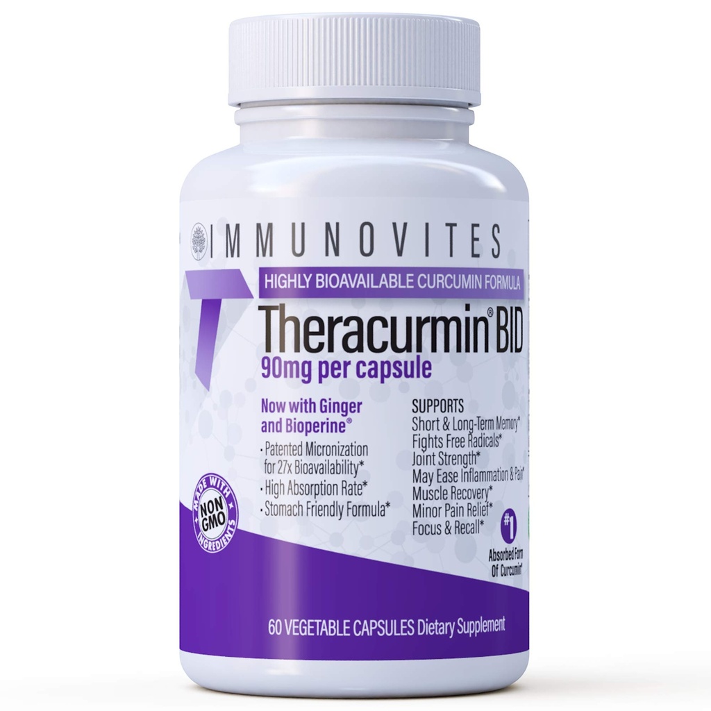 IMMUNOVITES Theracurmine BID 300mg (Nano Curcumin 90mg per cap.) [[600mg per portie]] - Now w/Ginger & Bioperine (60ct fles)