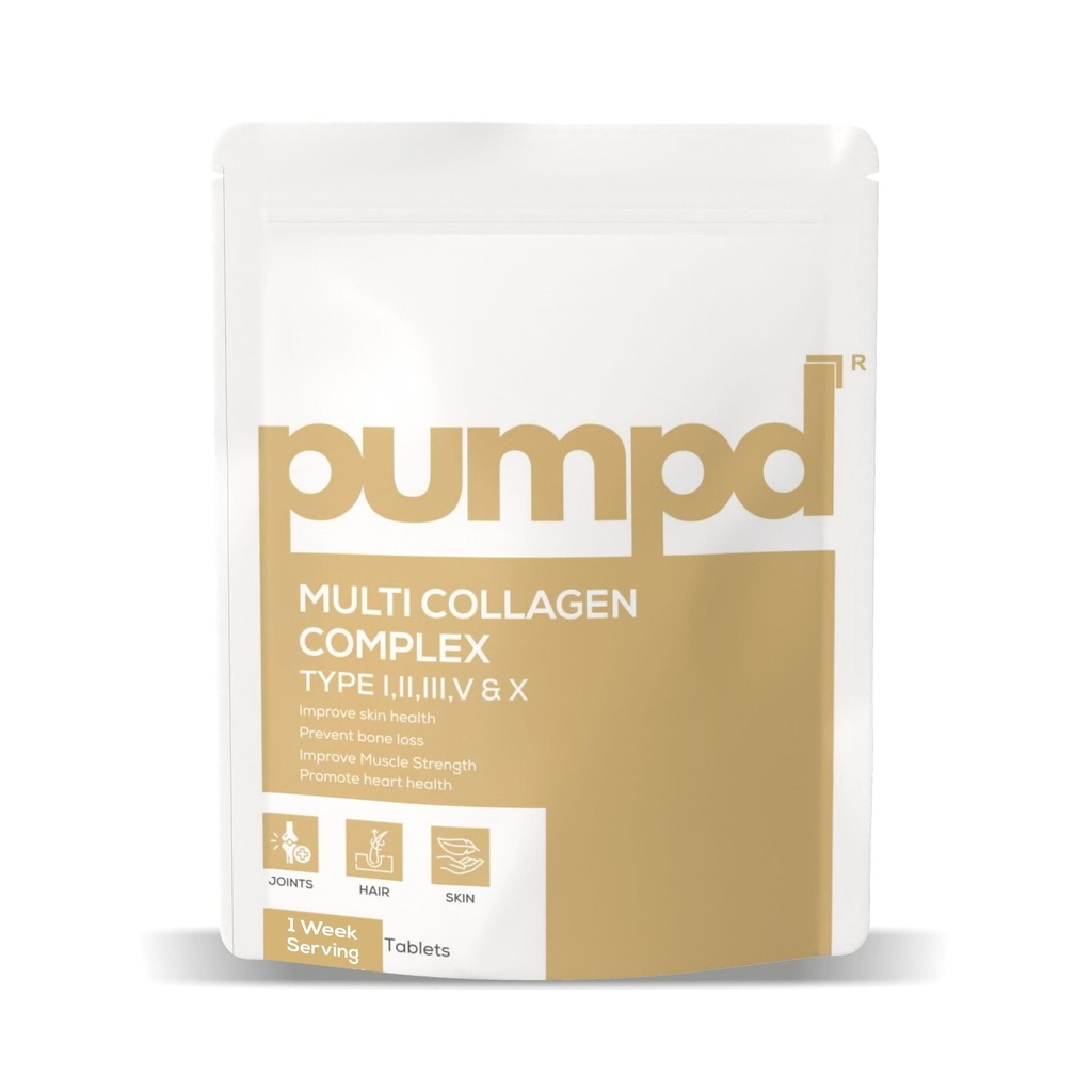 Pumpd Multi Collagen Complex | Hydrolyzed Peptides | 5 Collagen Types (I, II, III, V, X) | Skin, Hair & Joint Support | 1 Week Serving
