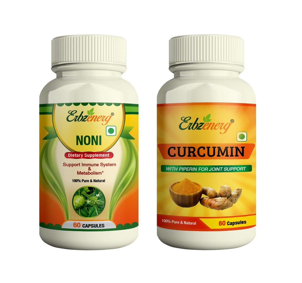 Curcumin Extract (Curcuma longa) 60 Capsules and Noni (Morinda citrifolia) 60 Capsules- (Pack of 1)