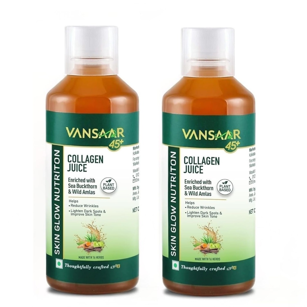 Vansaar 45+ Collagen Juice - 500 ML*2 | Collagen Beauty Supplement for Women & Men with Vitamin C, Amla and Sea Buckthorn | For Healthy Skin & Hair, Anti-Aging | 100% Plant-Based Collagen Builder