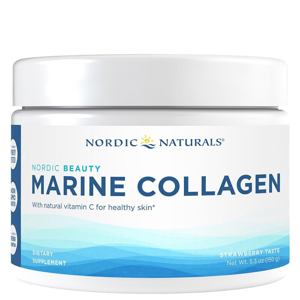 Nordic Naturals Beauté nordique Poudre de collagène marin, fraise - 5.29 Ounces - Supplément de poudre de collagène pour peau, articulations et os sains, vitamine C pour antioxydants - 30 portions