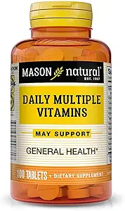 Mason Natural Daily Multiple Vitamines - Vitaminen A, C, D3, E, B1, B2, B3, B6, B12, Folaat en Calcium voor de algehele gezondheid, 100 tabletten