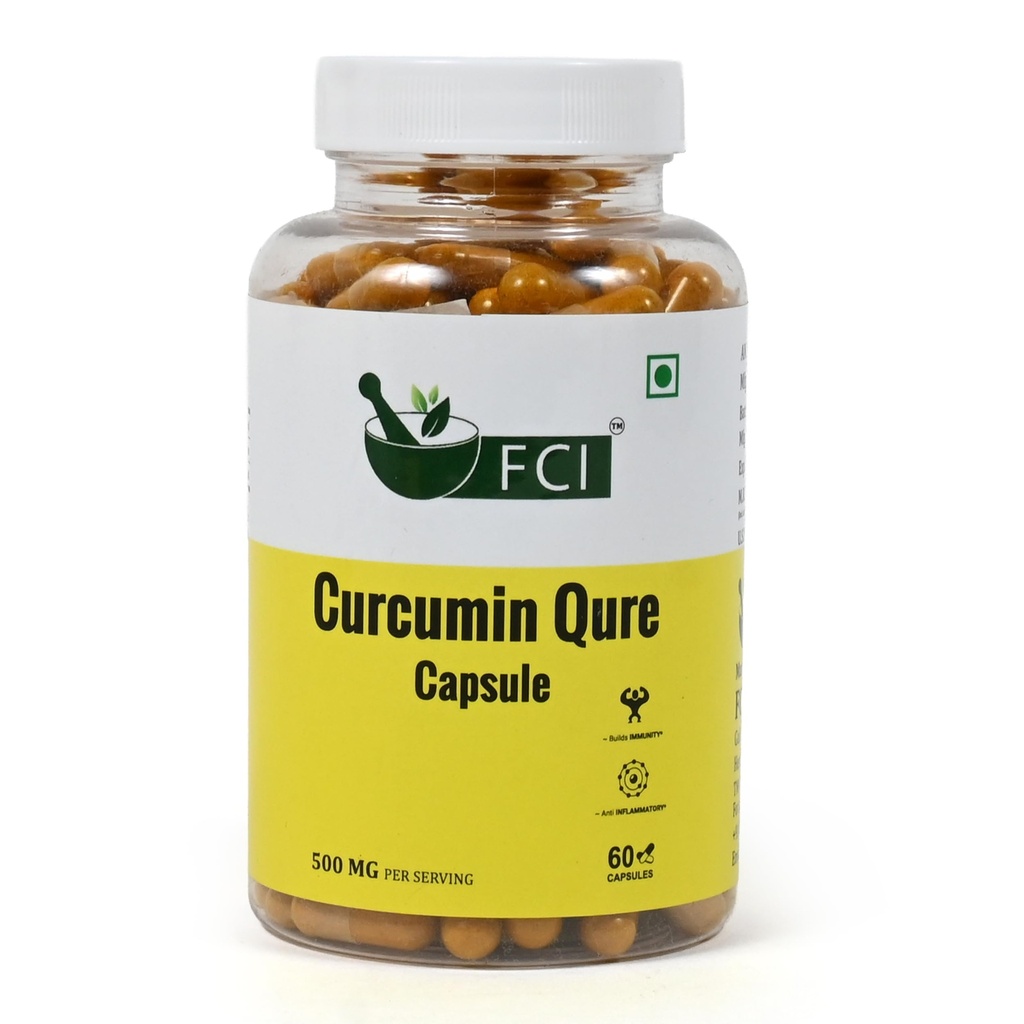 Curcumin Qure 500mg Capsules (Haldi with Black Pepper) Premium Turmeric Extract with Enhanced Bioavailability for Joint & Immune Support 60 Capsules