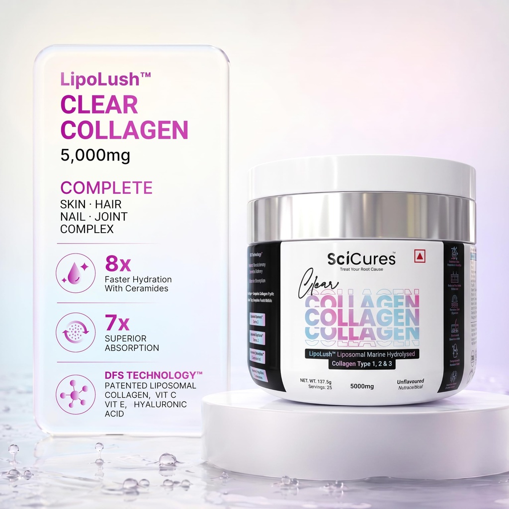 Clear Collagen | 5g Liposomal Marine Collagen Type 1, 2 & 3 | Korean Sourced | Liposomal Vit C, E, Zinc & HA + Ceramides | 7x Absorption | Skin, Hair, Nails & Joints | Zero Smell & Taste | 138g Unflavoured