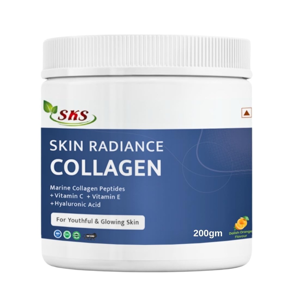 Skin Radiance Marine Collagen Supplement (Orange,200g)|Vitamin C,E |For Healthy Skin, Hair & Nails, powder,1 count,25 Servings