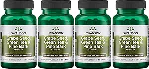 Swanson Graines de raisin Thé vert et pin Bark Complexe cardiaque Immunes cardio-vasculaires Soutien Santé Antioxydants Soutien de la pression artérielle saine Polyphénols OCS Supplément à base de plantes 60 Capsules (Caps) (4 Pack)