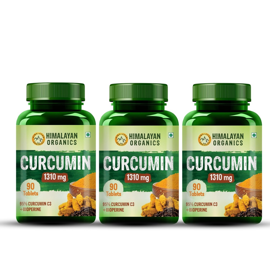 Curcumin With Biopiperine 1310mg Tablets With 95% Curcuminoids Supplements For Better Absorption | Good For Skin & Joint pains | Immunity Booster for Men And Women (Pack Of 3)