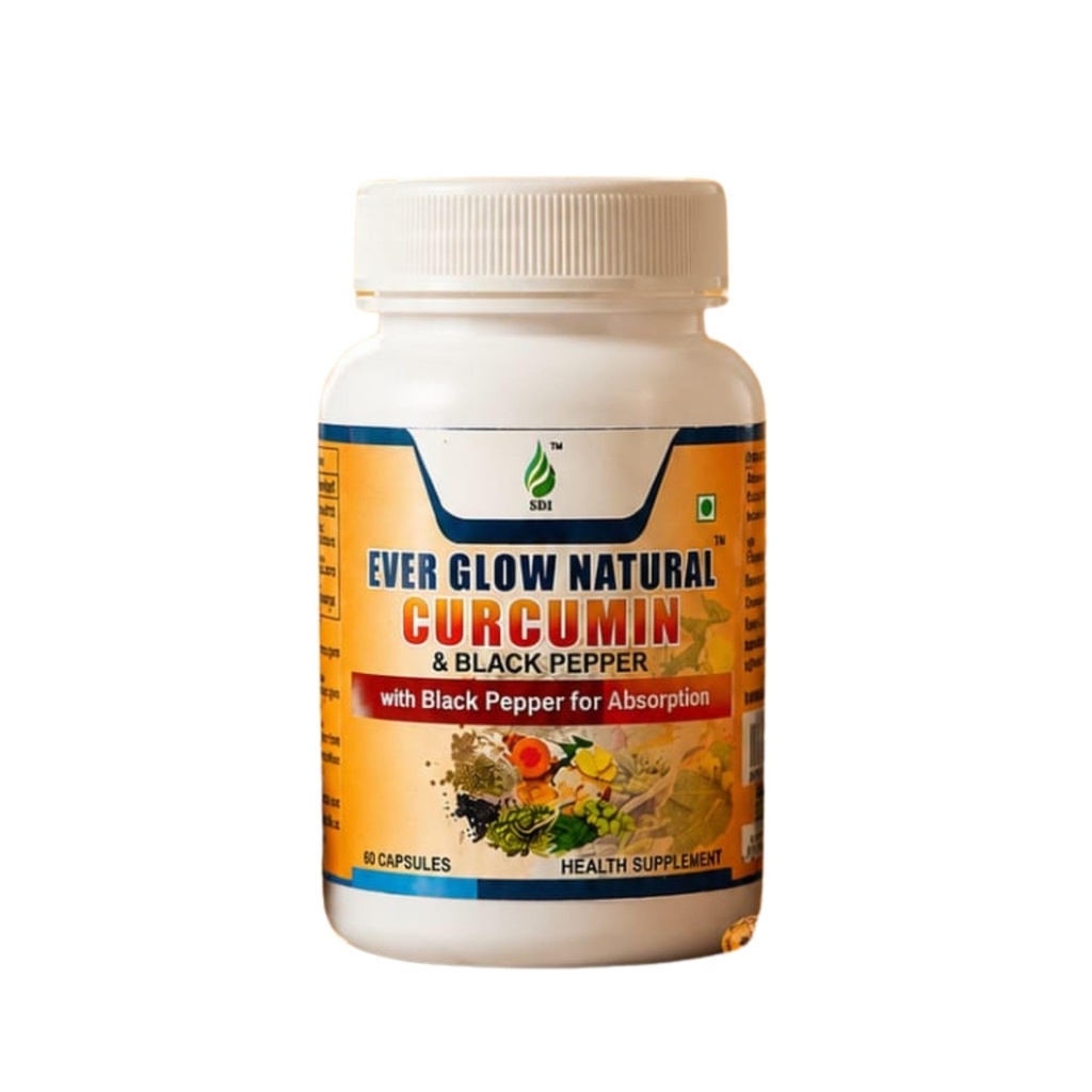 Ever Glow Natural Curcumin & Black Pepper Capsules 60 Count | Curcumin Supplement with Black Pepper for Absorption | Herbal Health Supplement for Daily Wellness