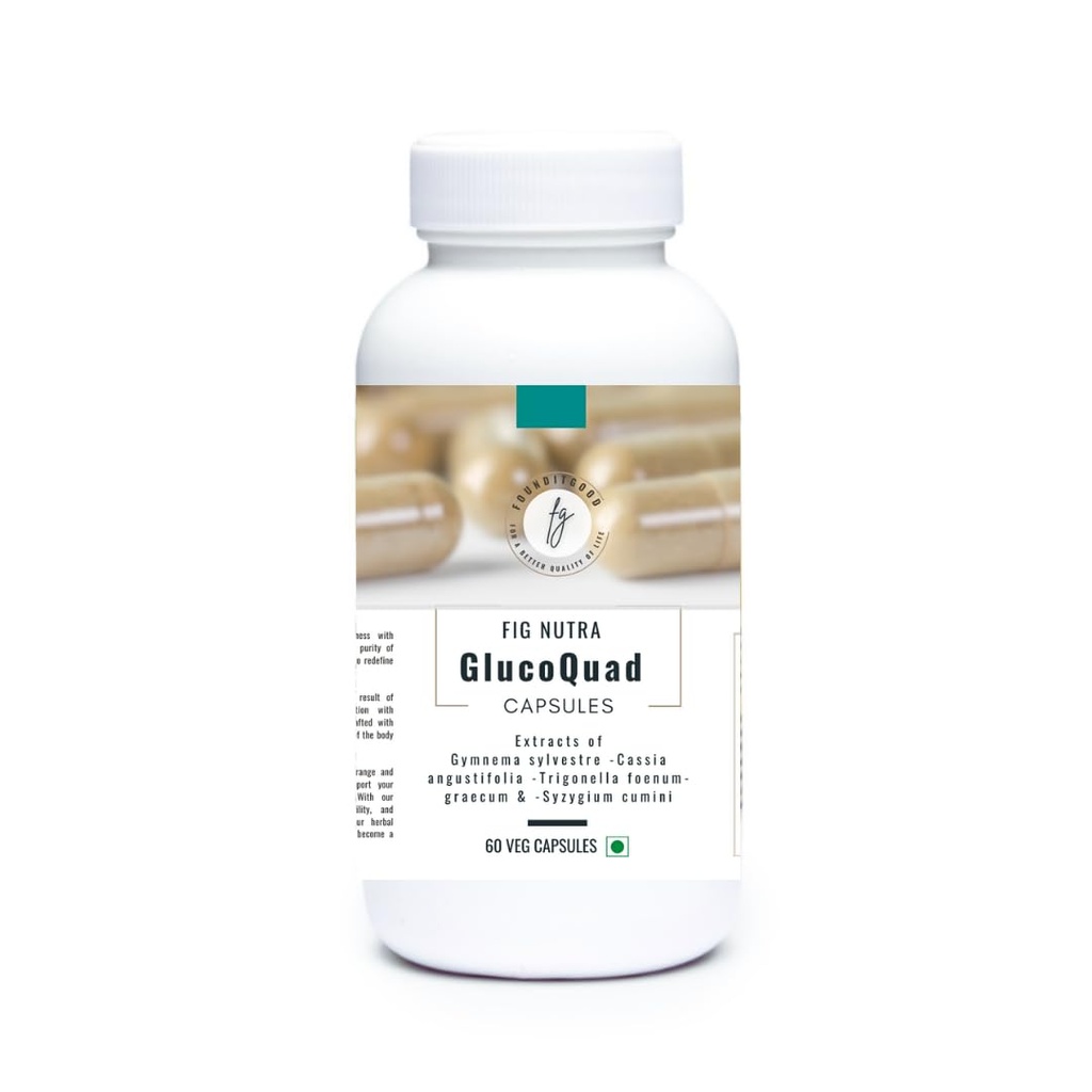 FiG Nutra ‘GlucoQuad’ Capsules | Herbal Blood Sugar Support Supplement | Gymnema, Fenugreek, Cassia, Syzygium Blend | 60 Veg Capsules