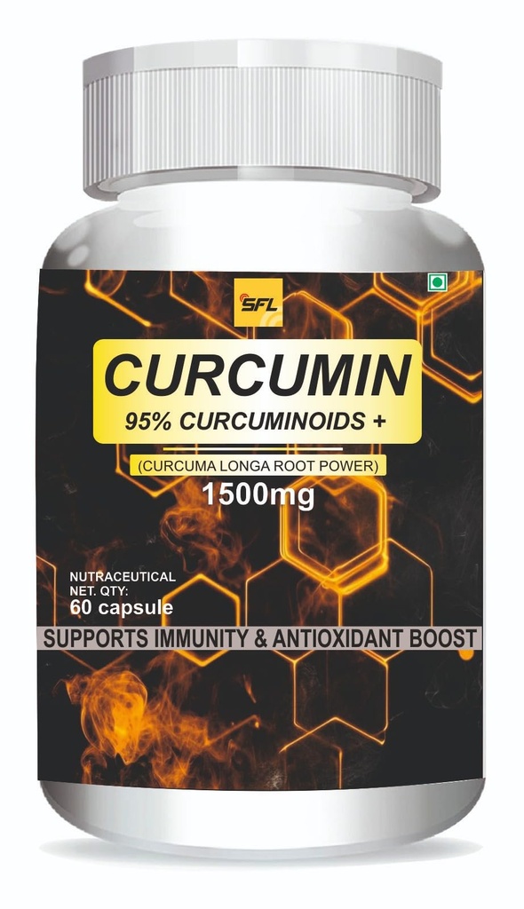 SFL Curcumin Capsules, 95% Curcuminoids, 1500mg, with Ginger and Piperine, Supports Immunity and Antioxidant Boost, 60 Capsules