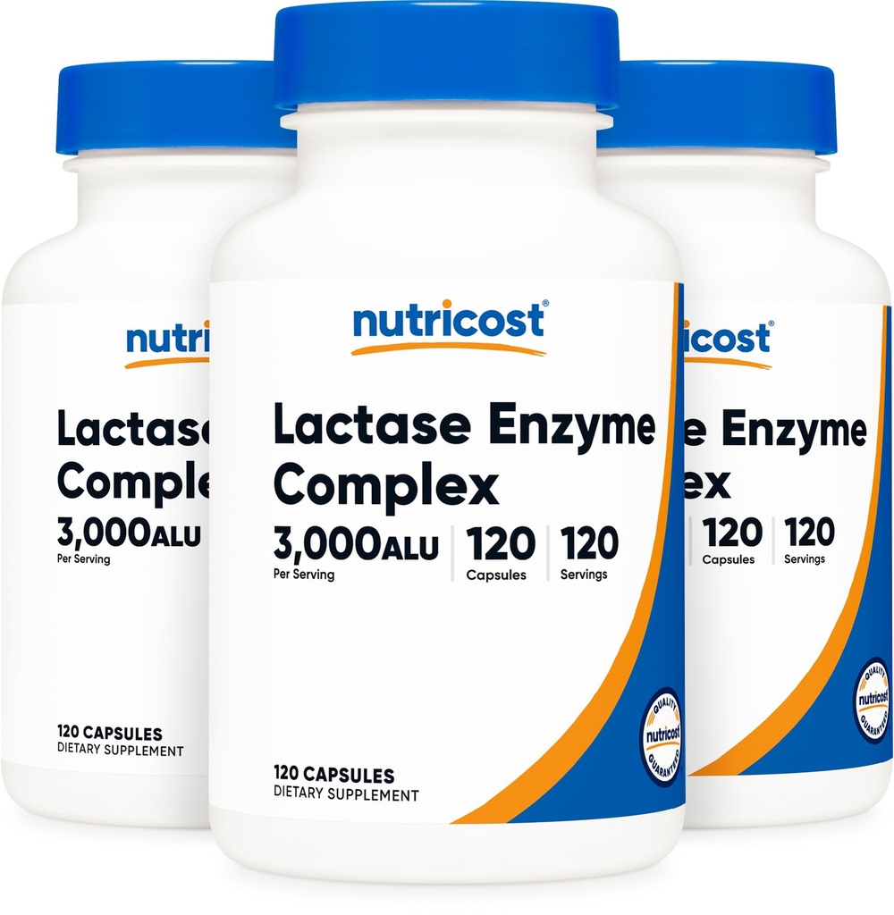 Nutricost Lactase Enzyme Complex 3.000 FCC ALU, 120 Veggie Capsules - Non-GMO, Glutenvrij, 120 porties (3 flessen)