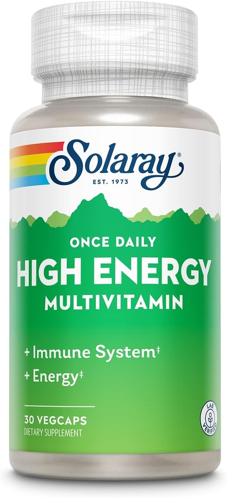 SOLARAY Once Daily High Energy Multivitamine for Women and Men - Energy Supplements - Immune Support w/Vitamine C, A, D en E, Vitamine B Complex, Trace Minerals, 60-Day Garantie, 30 Serv, 30 VegCaps