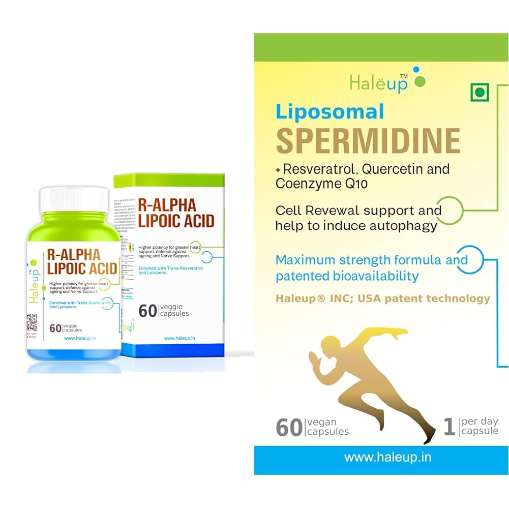 Haleup Alpha Lipoic Acid, 300 mg II Enriched with Lycopene & Resveratrol (60 capsules) || Healthy Liver || Heart || Blood Sugar & Potent Antioxidant|Haleup USA 99% Liposomal Spermidine
