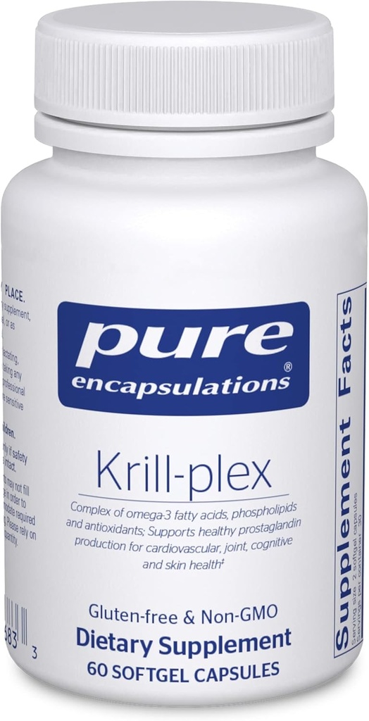 Pure Encapsulaties Krill-Plex Ondersteunt Menstruele Comfort, Hartgezondheid, Gezamenlijke Ondersteuning, Cognitieve Functie en Huidgezondheid 60 Softgel Capsules