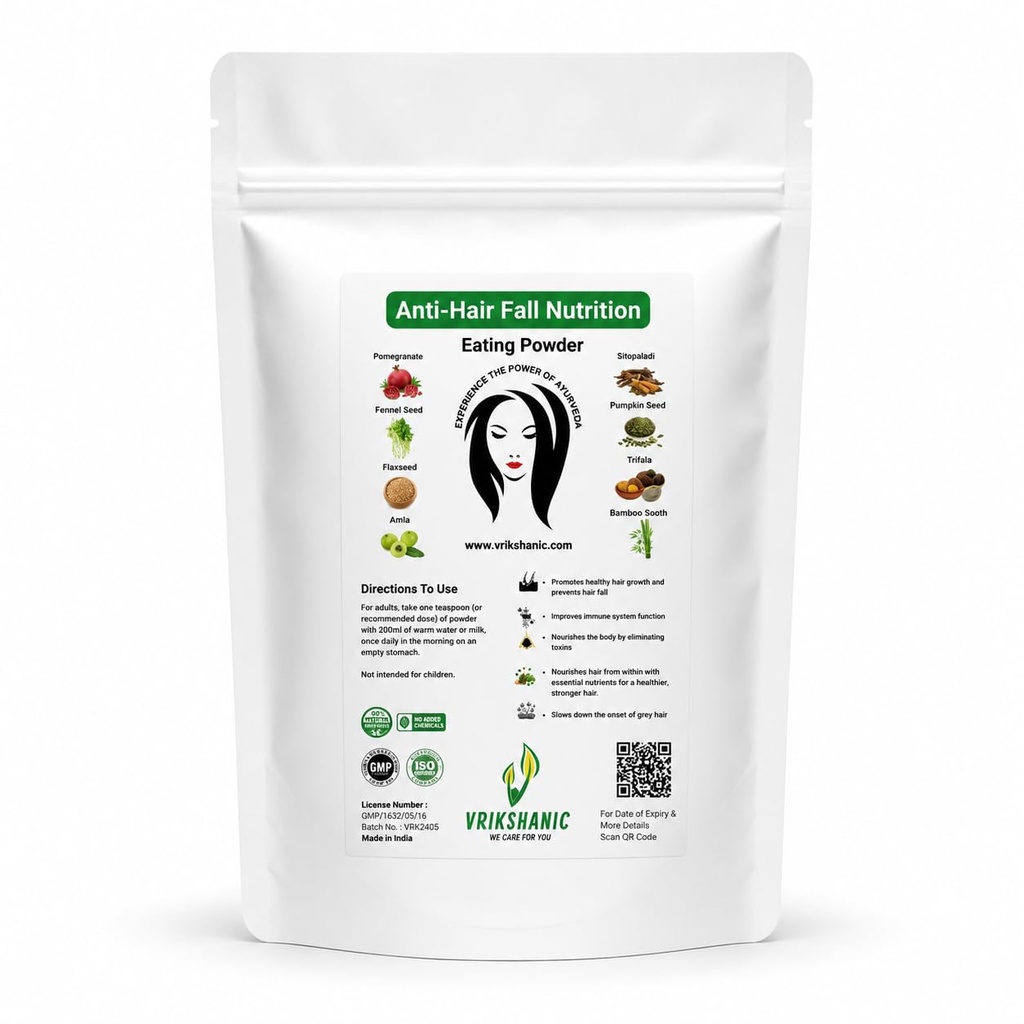 Anti Hair Fall Nutrition Eating Powder | Ayurvedic Hair Nutrition Supplement with Amla, Flaxseed, Pumpkin Seed, Pomegranate & Triphala | Supports Healthy Hair, Scalp Nourishment & Overall Wellness