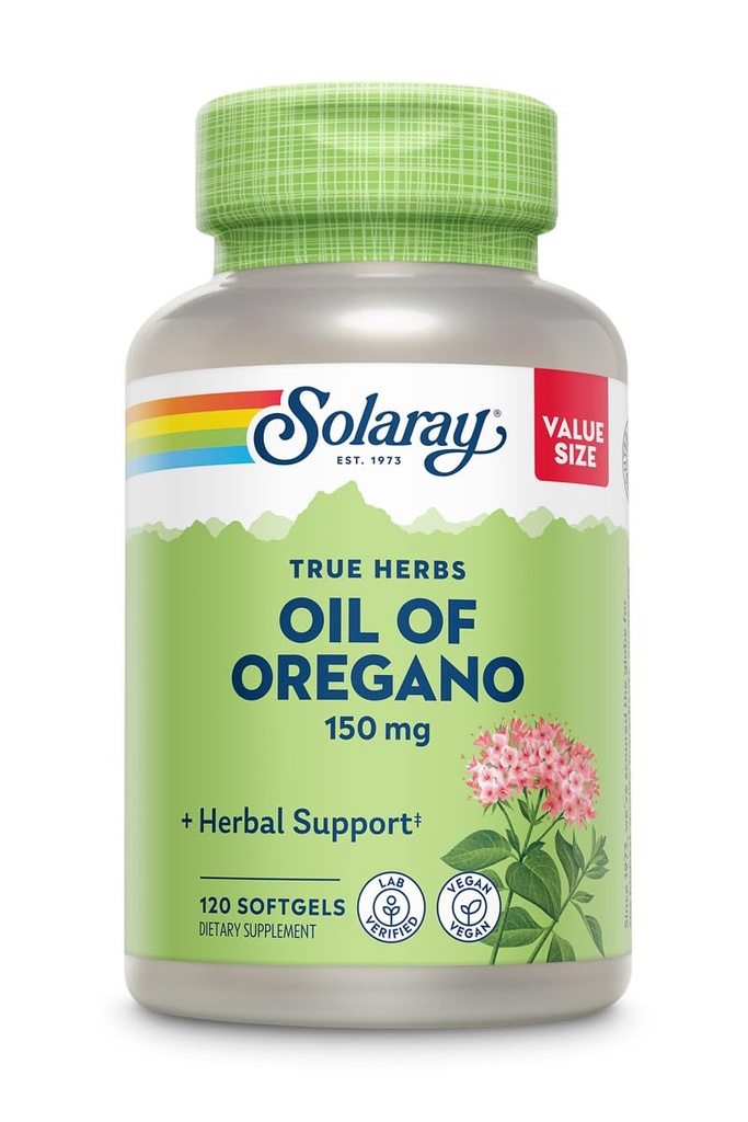 SOLARAY Oil of Oregano Softgels 150 mg - Oregano Oil Supplement for Powerful Wellness Support - Gentle Digestie - Extra Virgin Olive Oil Base - Vegan, 60-Day Garantie - 120 Servings, 120 Softgels