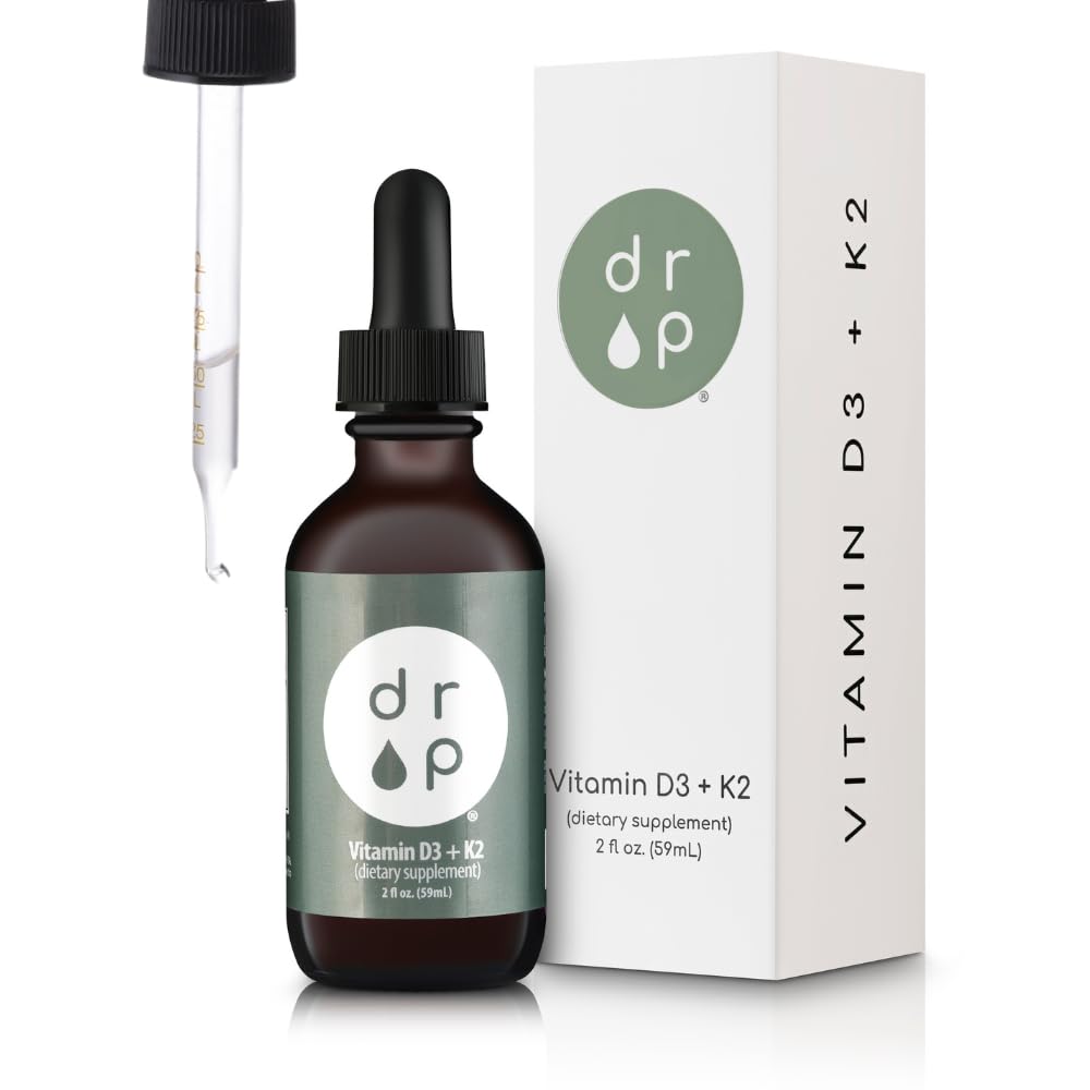 Vitamine D3 + K2 druppels met 1000 IE plantaardige D3 en 45 mcg K2, 2 oz vloeibare supplement voor bot sterkte, verbeterde Mood - Geen kunstmatige conserveringsmiddelen, ongearomatiseerd, met kokos MCT olie