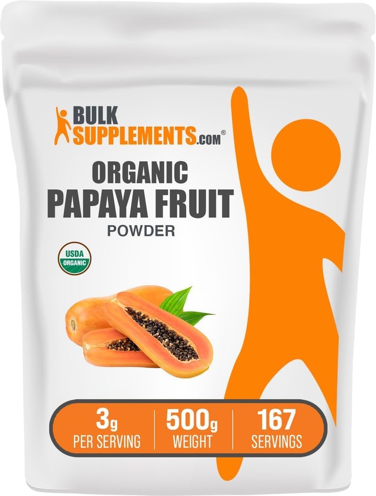 BulkSupplements.com Biologische Papaya Fruitpoeder - Smaakpoeder, afkomstig van Carica Papaya Fruit - Glutenvrij, 3g per portie, 500g (1.1 lbs) (verpakking van 1)