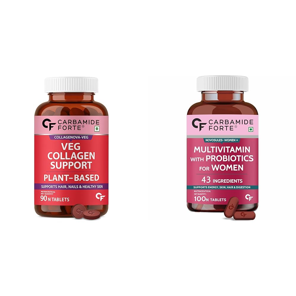 Carbamide Forte Plant Based Veg Collagen Tablet For Skin & Hair & Multivitamin Tablets for Women With 43 Ingredients For Bone & Joints | 90 + 100 Tablets