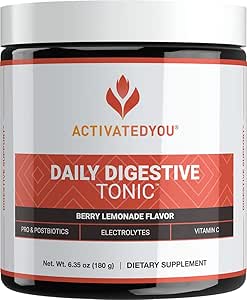 ACTIVATEDYOU Daily Digestive Tonic Kombucha - Soutien Digestion saine et jeune, l'énergie de longue durée- Fibre prébiotique, probiotiques, postbiotiques, vitamine C, arôme de citronnade de baie (30 portions)