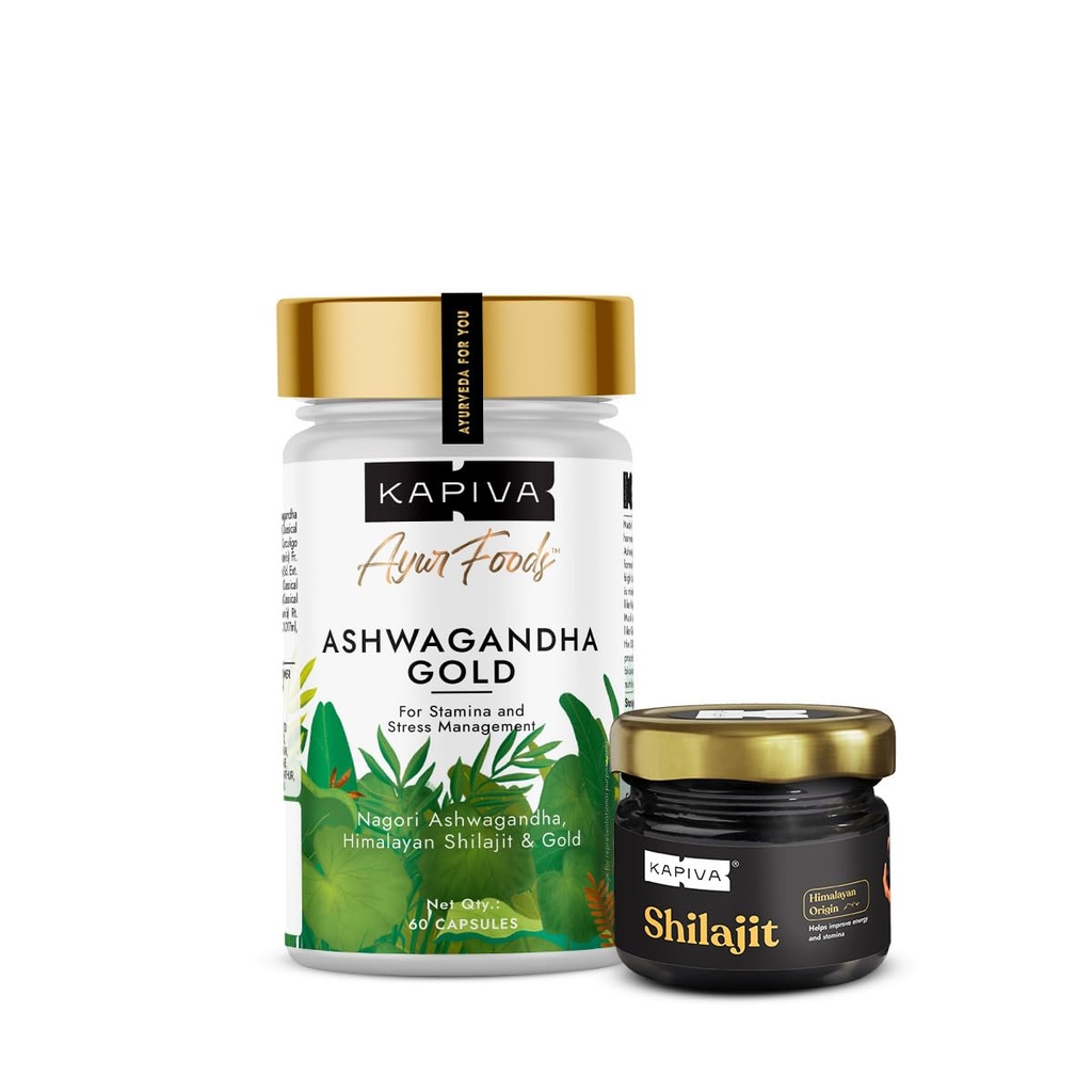 Kapiva Himalayan Shilajit + Ashwagandha Gold|Boost Stamina&De-Stress|Natural&Ayurvedic,Tablet
