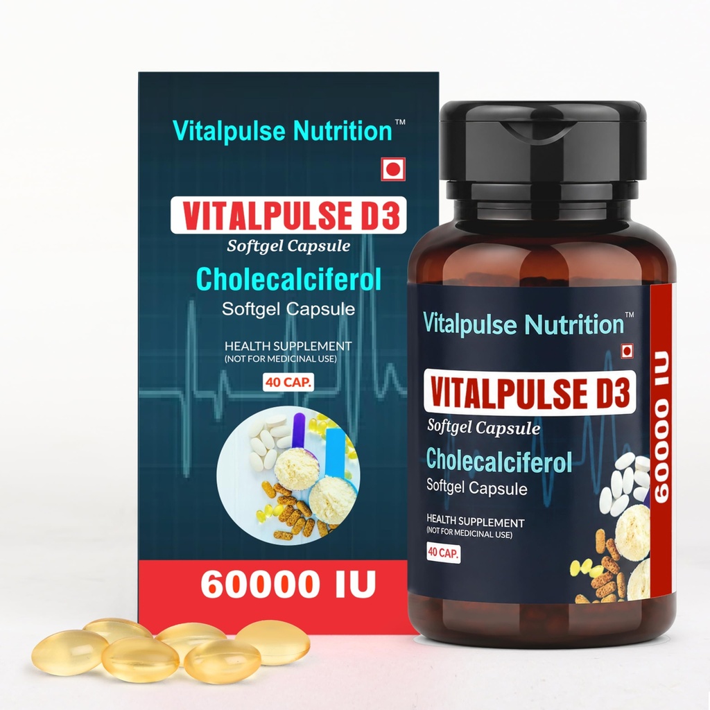 Vitamin D3 60000 IU Cholecalciferol Softgel Capsules | High Potency | Bone Strength, Immunity & Joint Health | Gluten & Soy Free | 40 Softgels