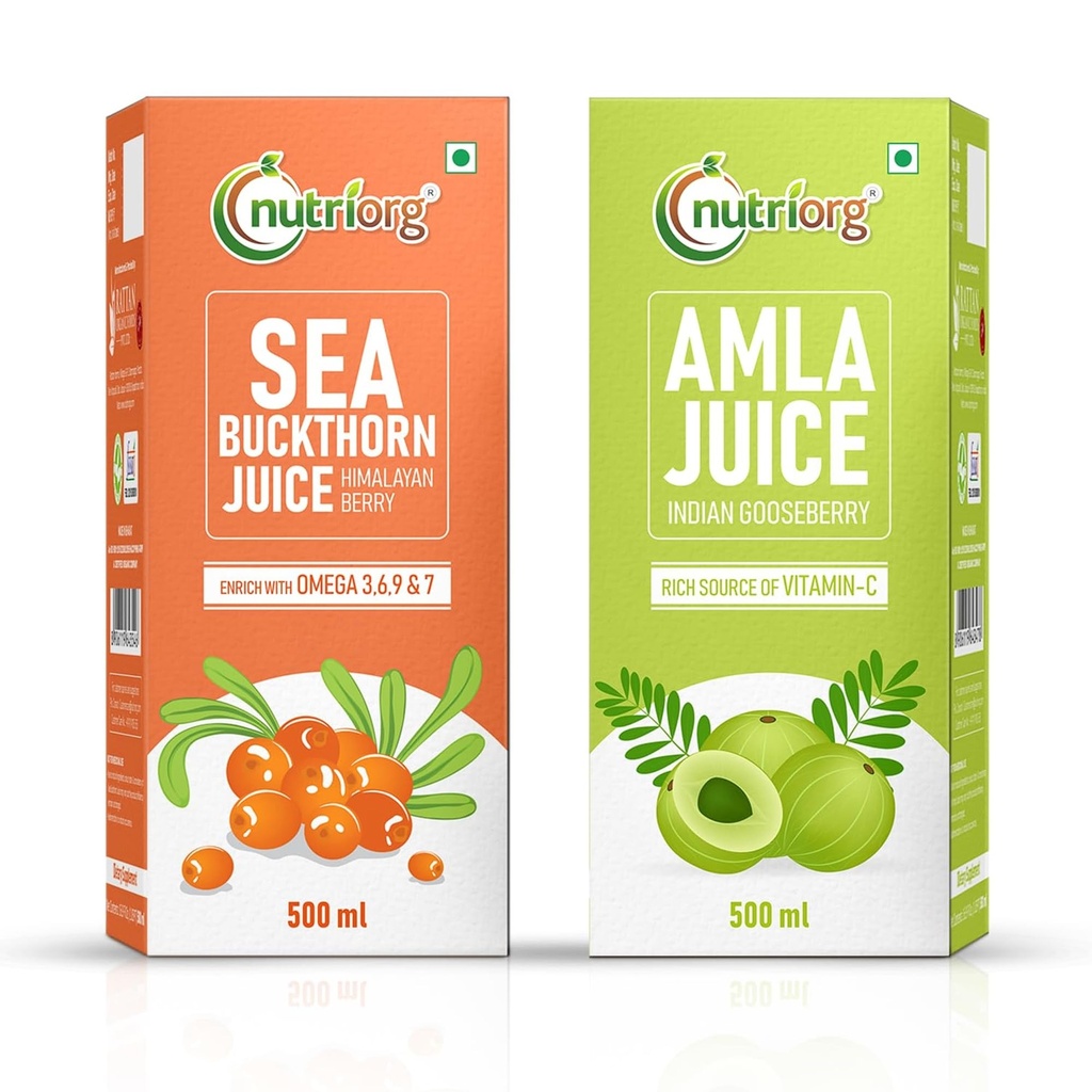 Nutriorg Seabuckthorn Juice 500ml and Amla Juice 500ml | Immunity Booster