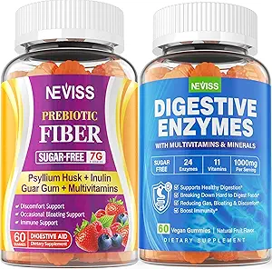 NEVISS Psyllium Husk Prebiotic Fiber Gummies - 7G Fiber met 2000mg Prebiotic Fiber Blend & Multivitamines - Inulin, Fos, Guar Gum & Multi Digestive Enzymes Vitamine Gummies Kauwbaar