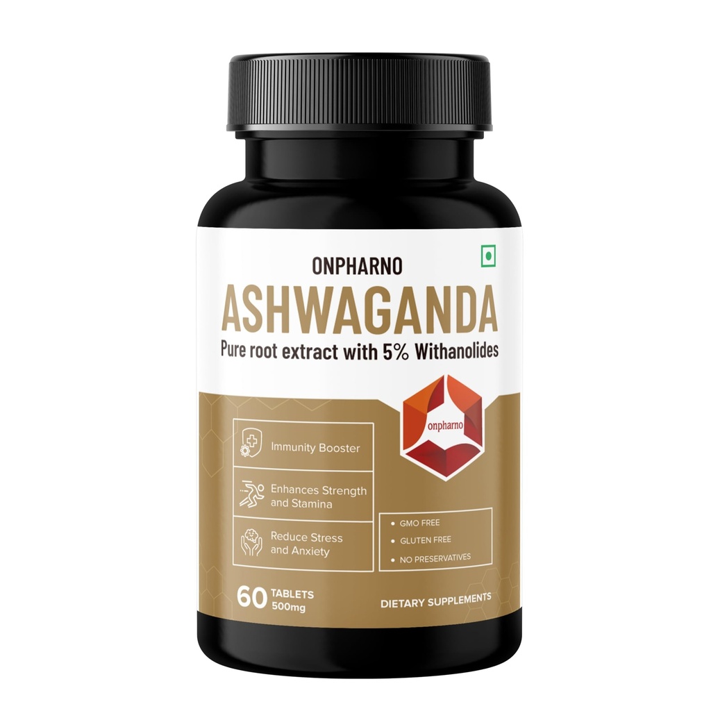 Ashwagandha Tablets with 5% Withanolides | Supports Stress Relief, Boosts Energy & Focus | Rejuvenates Mind & Body – 60 Tablets
