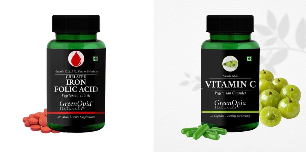 Iron Folic Acid Tablets Vitamin C Wellness Daily Vitality |60 CAPSULES