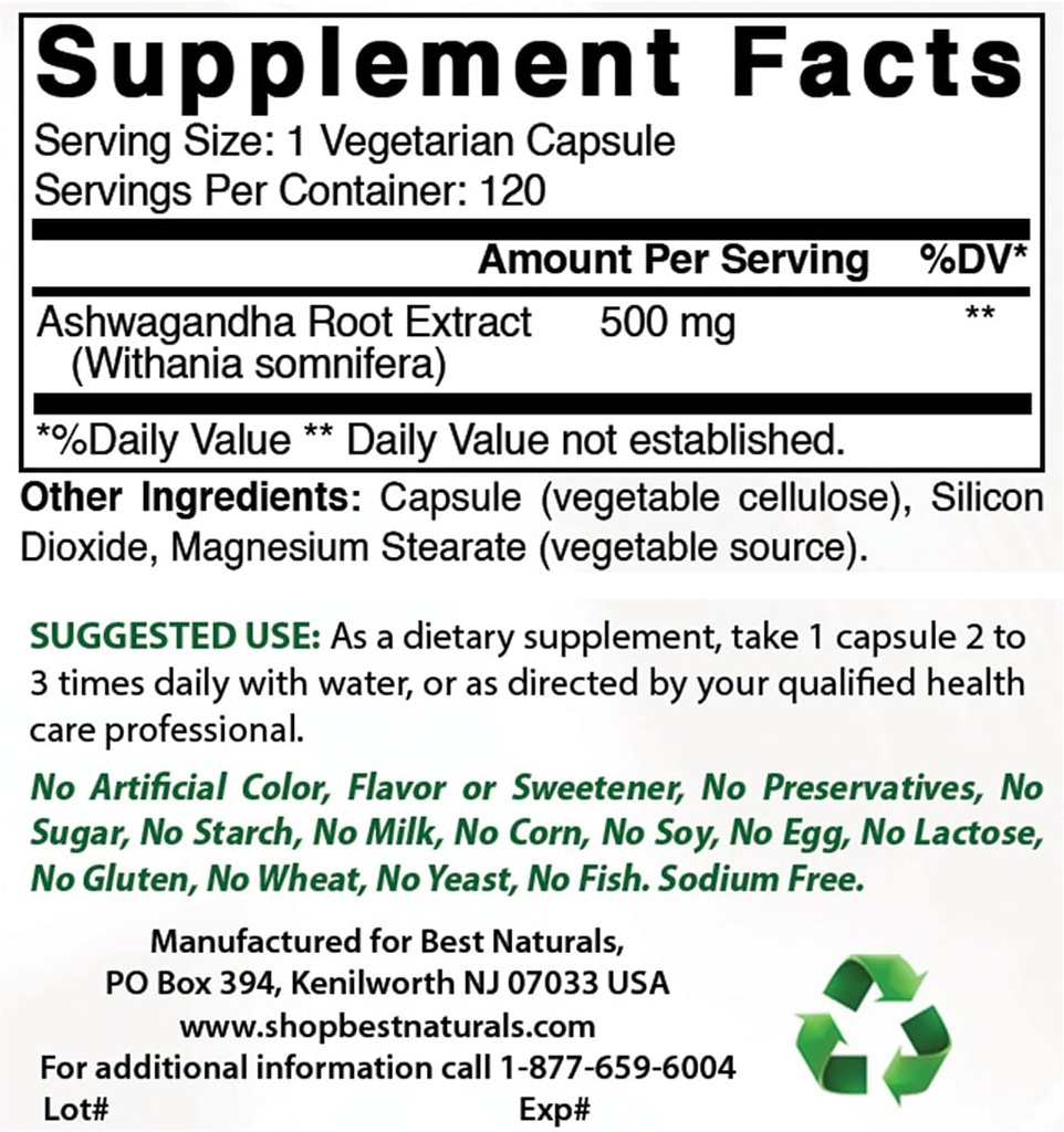Best Naturals Ashwagandha Extract 500 Mg & Zink Gluconaat 50mg
