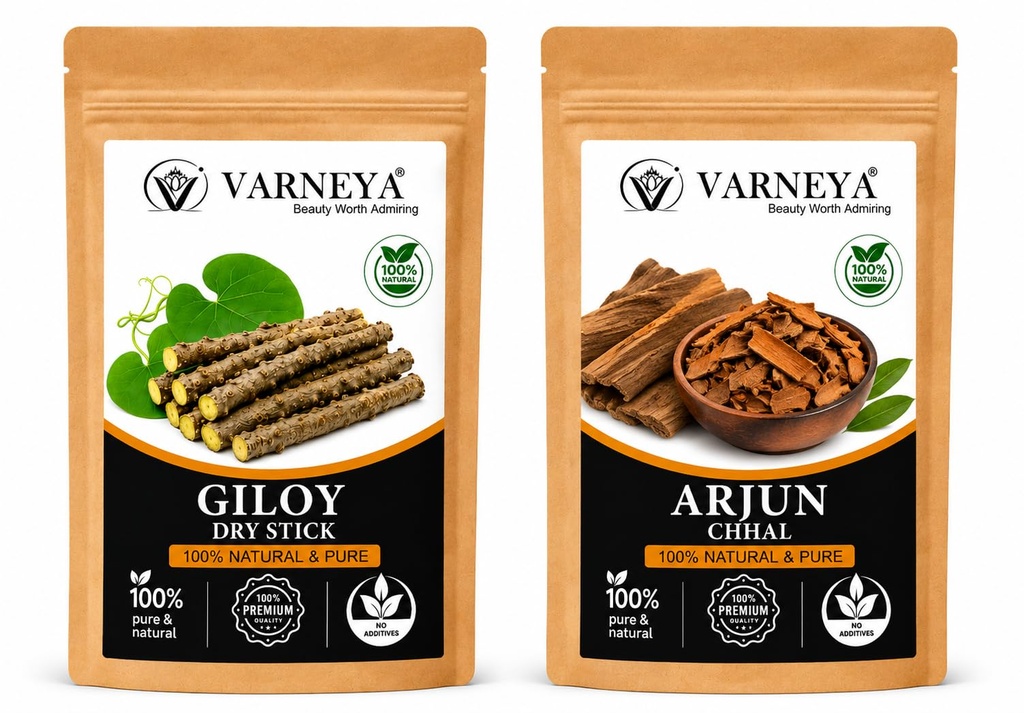 Naturals Organic Giloy Dried Sticks (Raw) 100g + Arjun Chhal 100g Combo | Guduchi (Tinospora Cordifolia) Stem & Terminalia Arjuna Bark | Pure Natural Ayurvedic Herbs | Chemical-Free | Herbal Tea, Kadha & Decoction Ingredients (Pack of 3)