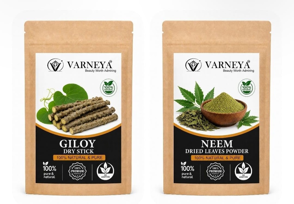 Naturals Ayurvedic Herbs Combo | Organic Giloy Dried Stem 100g + Neem Leaves 100g | Herbal Tea & Kadha Ingredients | Premium Raw Herbs for Traditional Ayurveda Practices | Chemical-Free & Naturally Dried