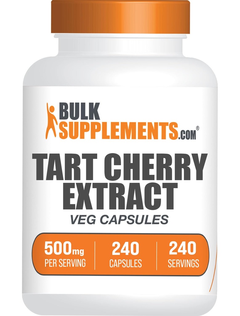 BulkSupplements.com Tart Cherry Extract Capsules- Tart Cherry Supplement, Tart Cherry Capsules 500mg - Antioxidant Bron, Glutenvrij, 1 Capsule per portie, 240 Veg Capsules (verpakking van 1)