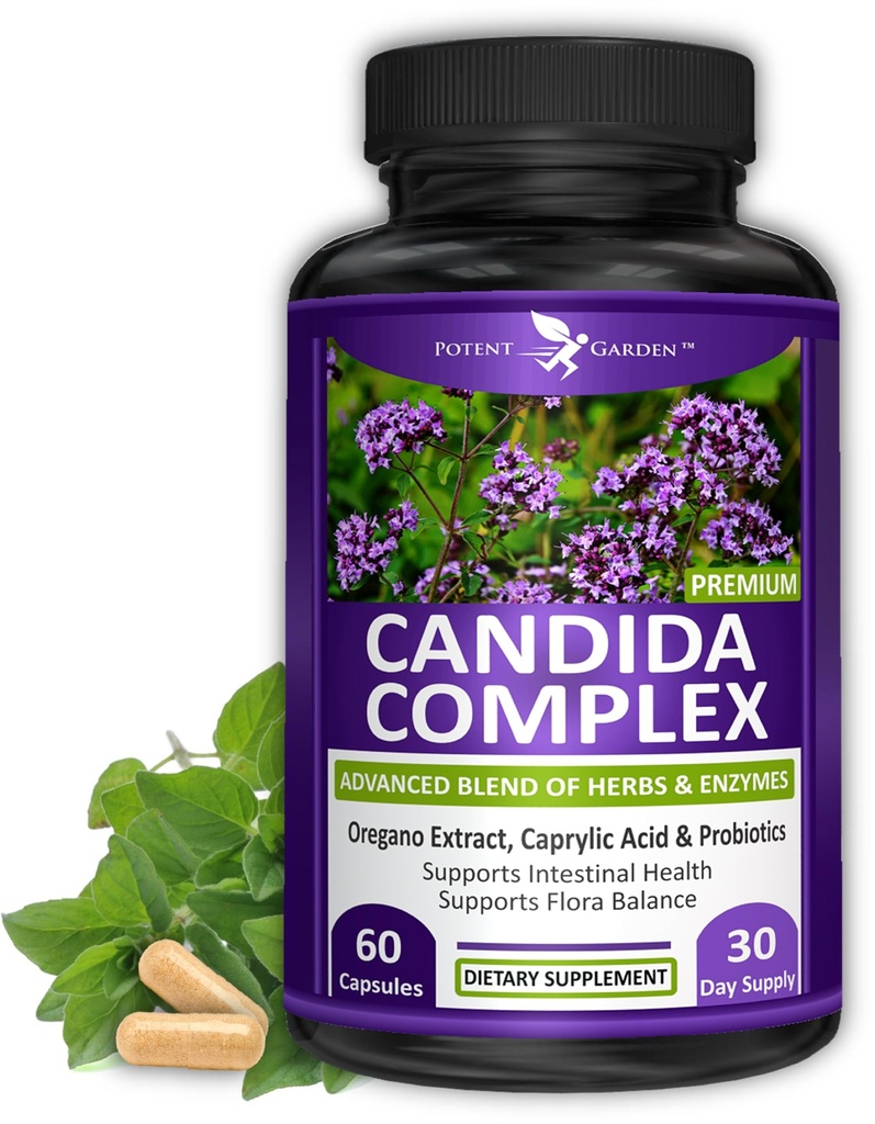 Potent Garden Candida Complex - Oregano en Caprylzuur Blend, Gut Flora Balance Complex, Intestinal Health & Immune Support with Herbs & Probiotics, Gut Health Supplements for Women & Men 60 Count